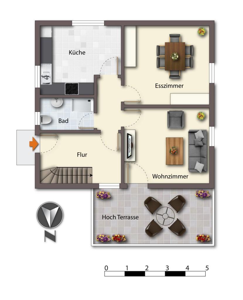Skizze EG mit Hochterrasse