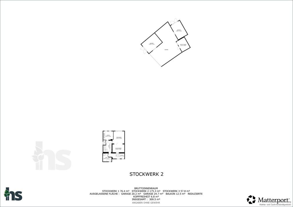 Grundriss - Erdgeschoss, Garten & Garagen