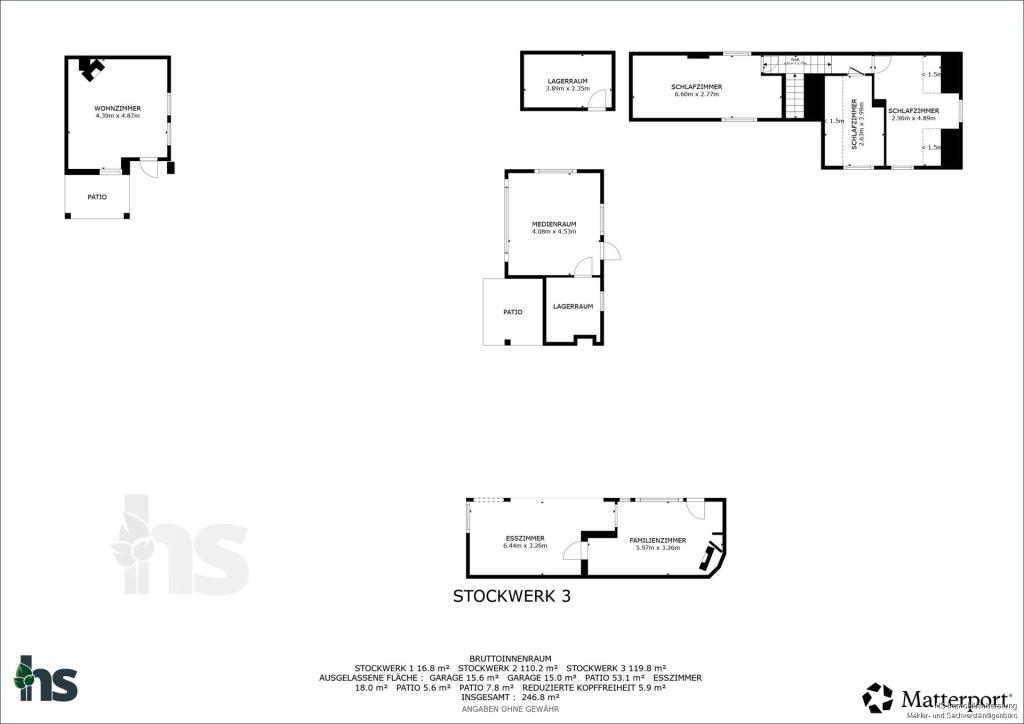 Grundriss - Obergschoss & Hof-/Gartenseite