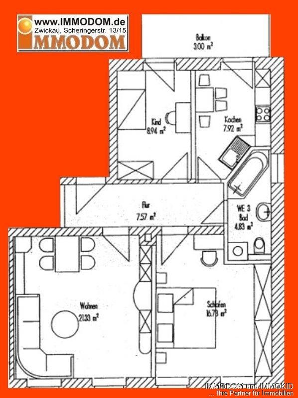 3-Zmmer-Wohnung mit BALKON und Laminat in Zwickau/Sa. zu vermieten! - Foto 3