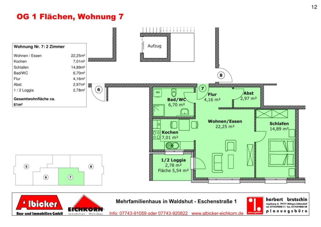 Waldshut-Bergstadt: 2 Zimmerwohnung 1. Obergeschoss mit Balkon ca. 61m² mit Lift zu vermieten - Foto 4