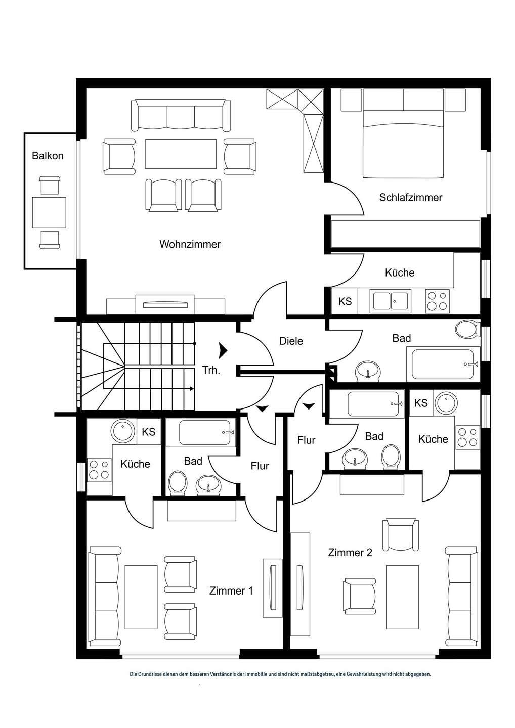 Grundriss Obergeschoss - 3 vermietete Wohneinheiten 