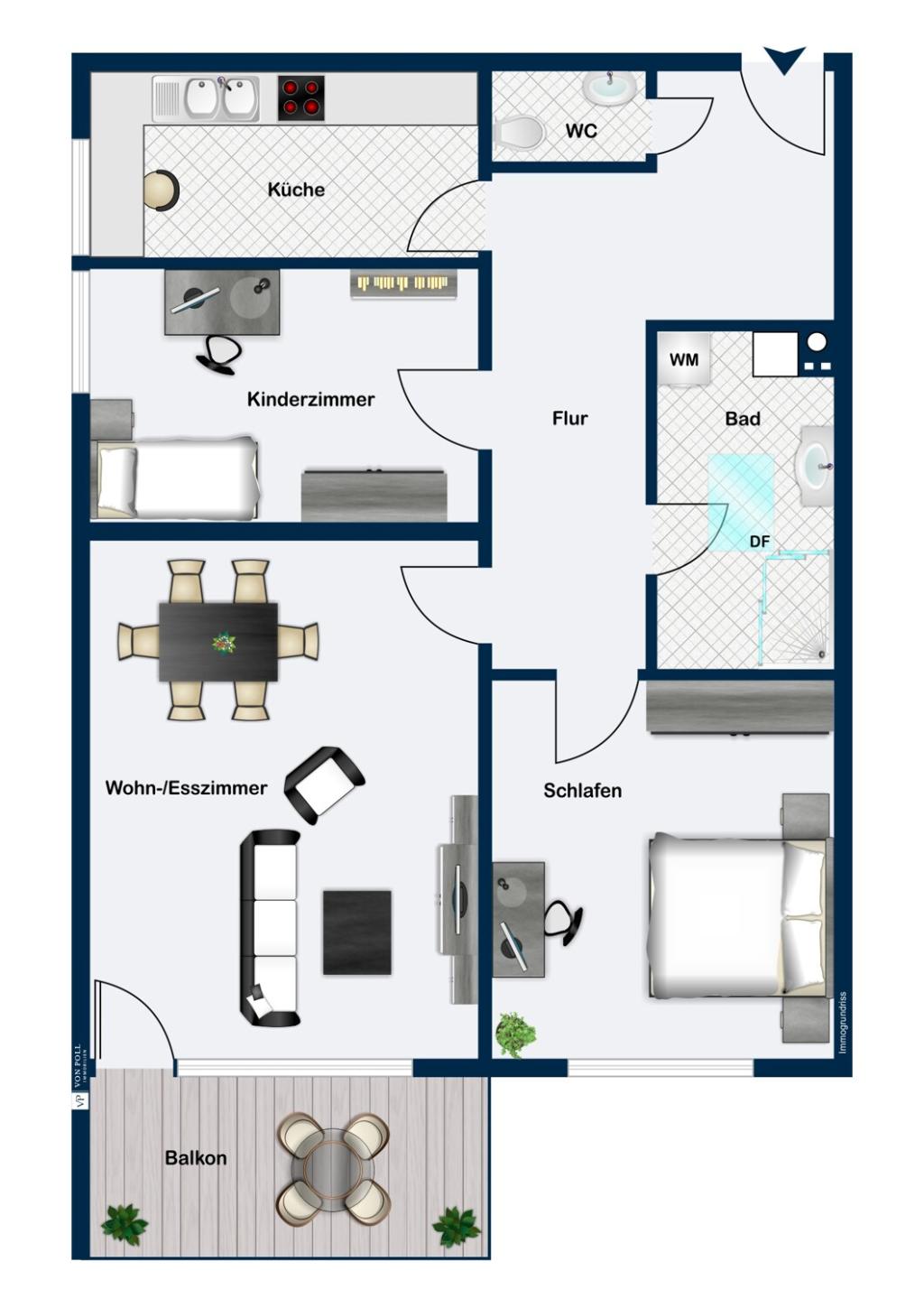 3-Zimmer-Grundriss