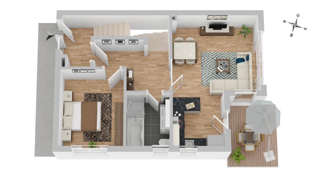 Unverbindlicher 3D Grundriss des Erdgeschosses