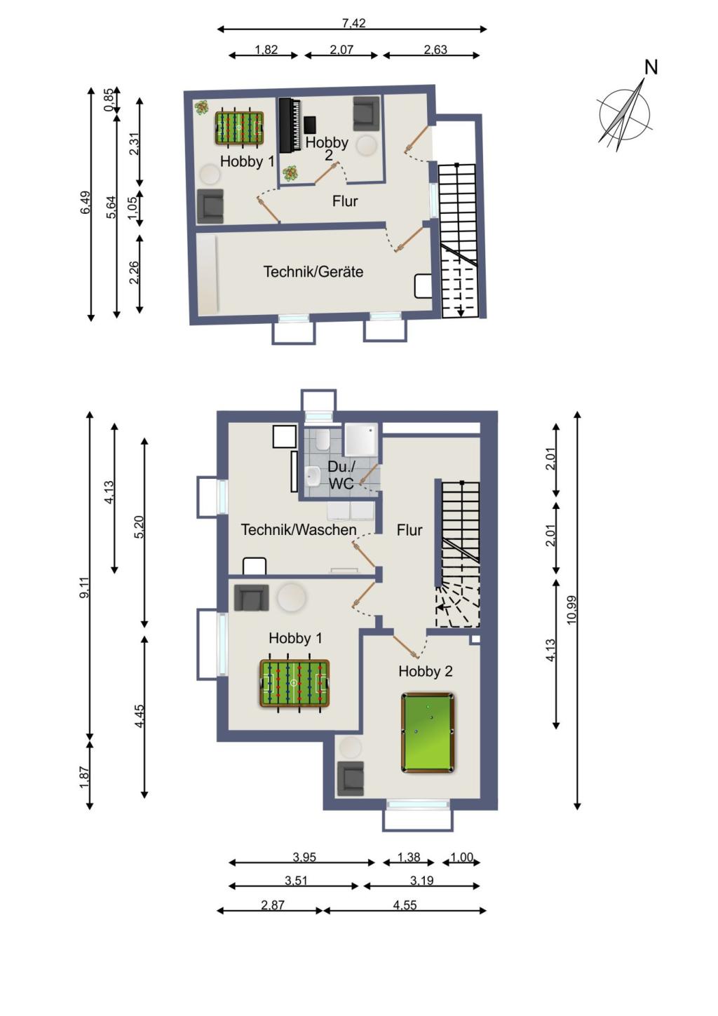 Unverbindlicher 2D Grundriss des Untergeschosses