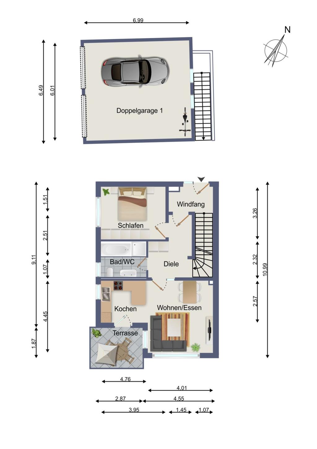 Unverbindlicher 2D Grundriss des Erdgeschosses