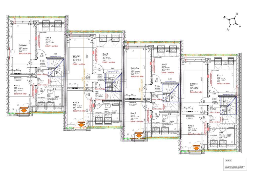 Obergeschoss Haus 1, Einheiten 1-4