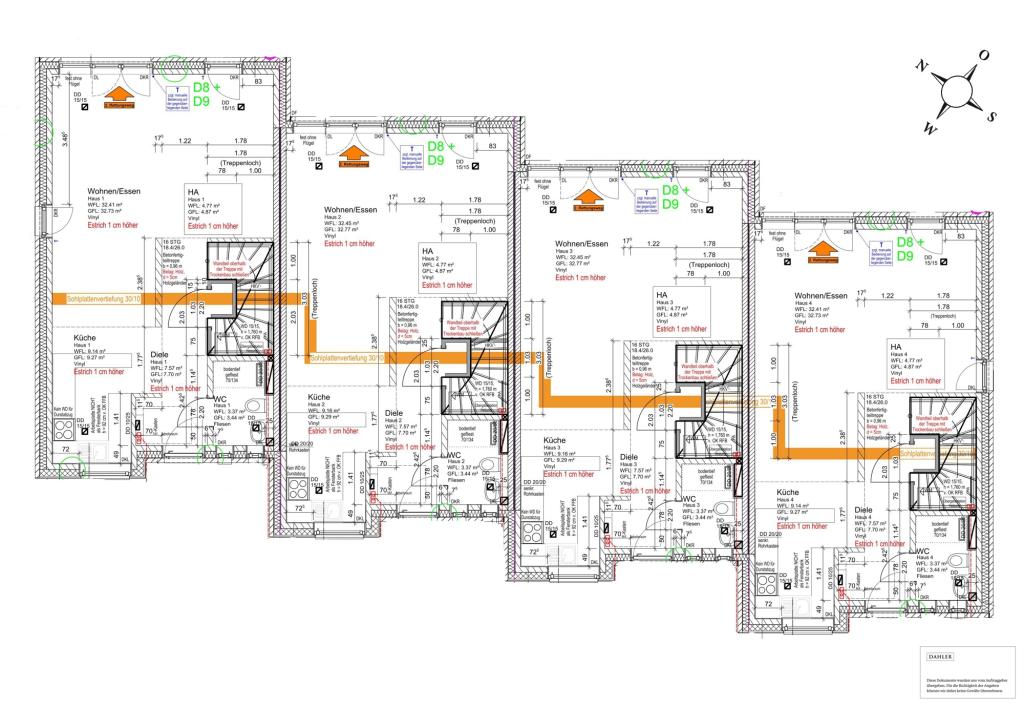 Erdgeschoss Haus 1, Einheiten 1-4
