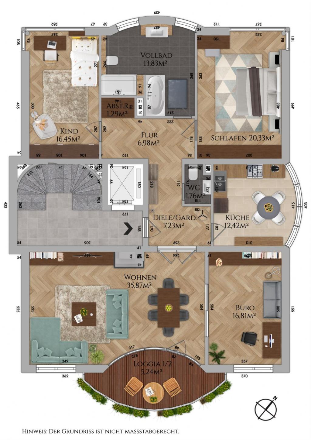 Grundriss der Etagenwohnung (1.OG)