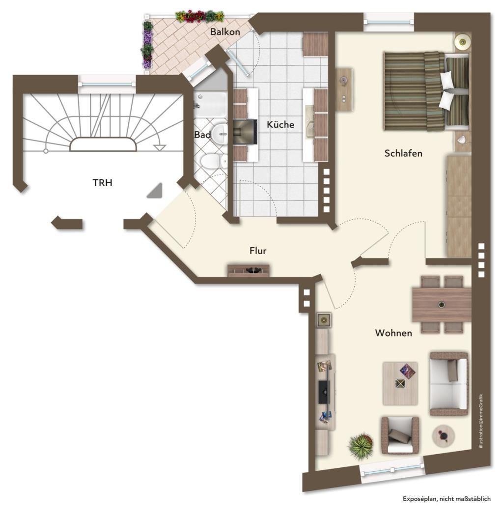 Grundriss mit Mustermöblierung