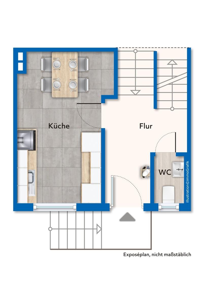 Grundriss mit Mustermöblierung