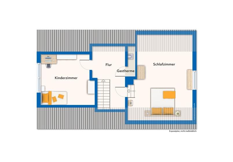 Dachgeschoss mit Mustermöblierung