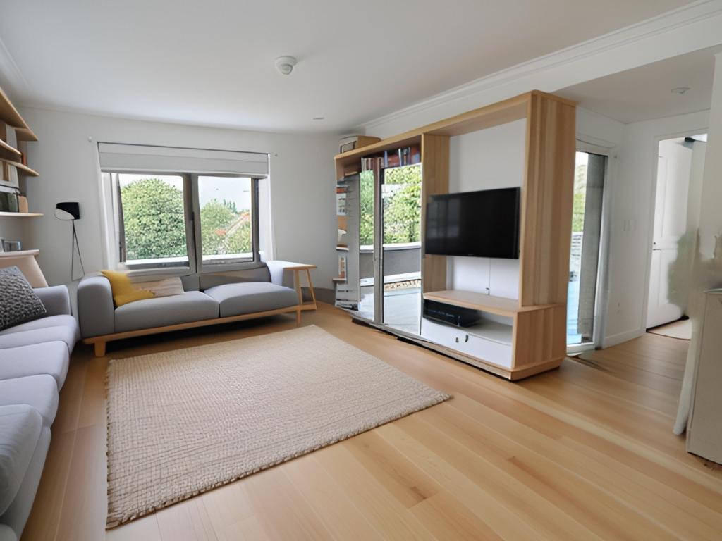 Wohnzimmer mit Zugang zur Dachterrasse - gestaged