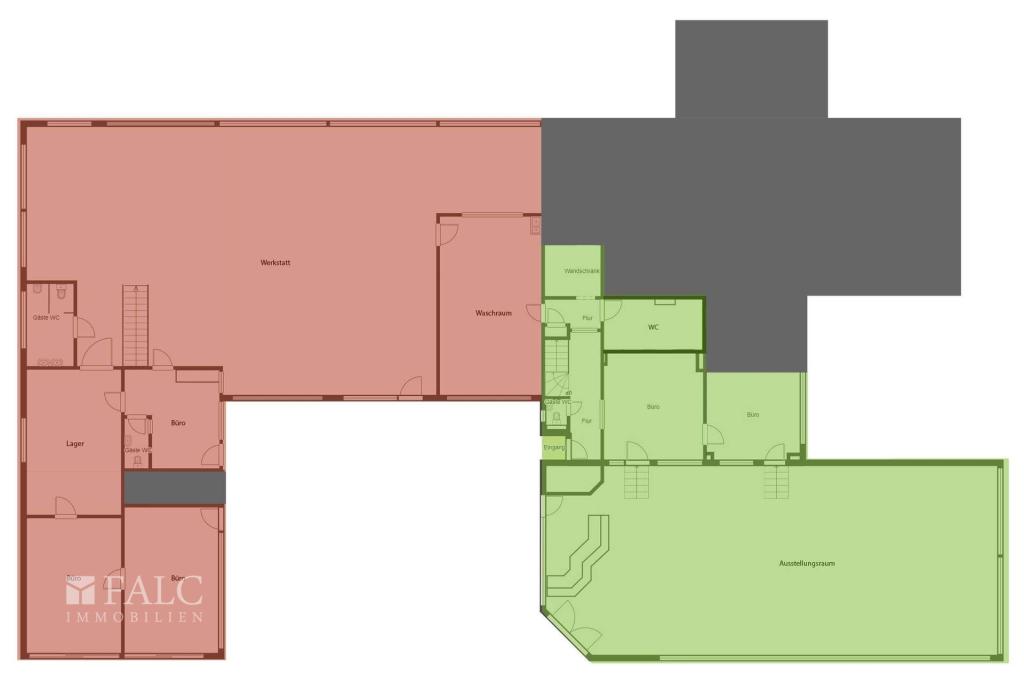 Gekenzeichneter Mietbereich und geplante Umbauarbeiten 