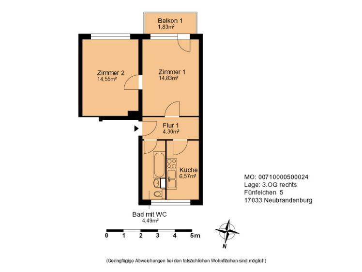 Nachmieter für 2 Zimmer Wohnung in Fünfeichen gesucht - Photo 1