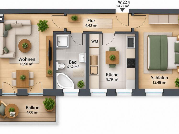 Wunderschöne 2-Raum-Wohnung in ruhiger Lage mit Balkon und Carport - Foto 1