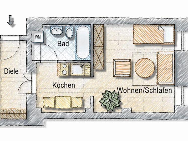 1-Zimmer-Wohnung für junge Leute oder Pendler mit kleiner EBK - Foto 1