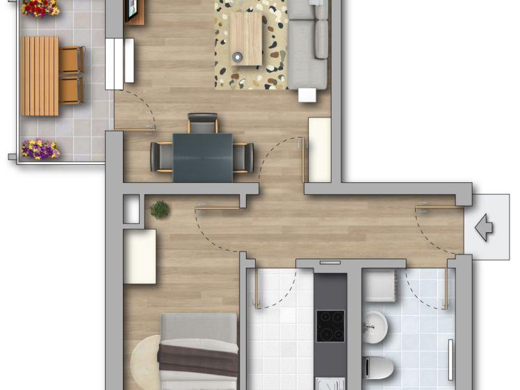 Nur wenige Stufen in die neue Zweiraumwohnung- Erstbezug nach kompletter Sanierung! - Foto 1