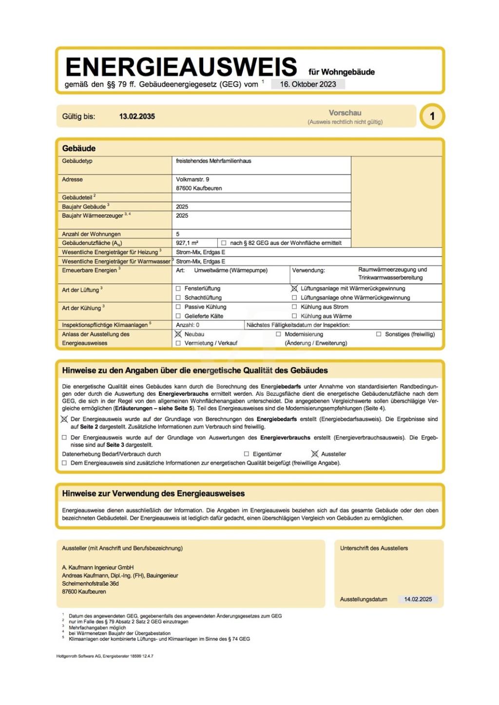 Energieausweis Vorschau MFH Volkarstr.