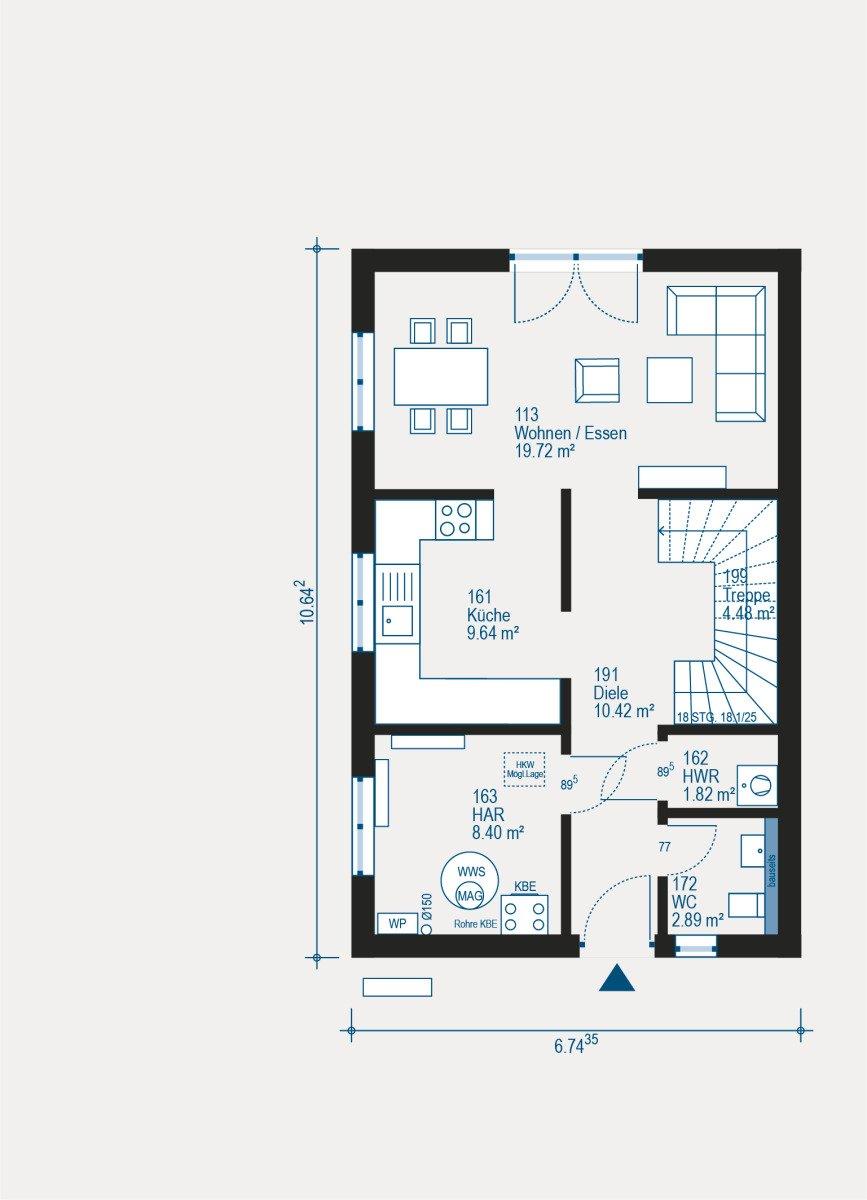 Grundriss Obergeschoss ohne Mehrpreis frei änderbar.
