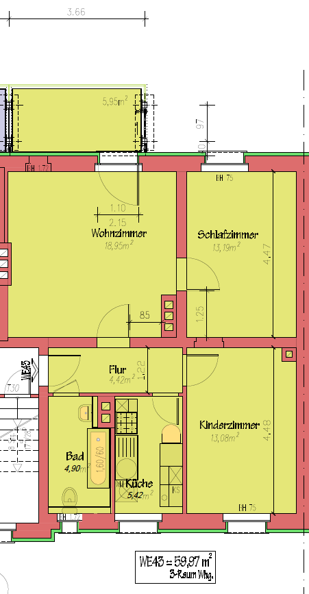 3 Raum Wohnung in ruhiger Lage 1. OG rechts mit großem sonnigen Balkon - Foto 5