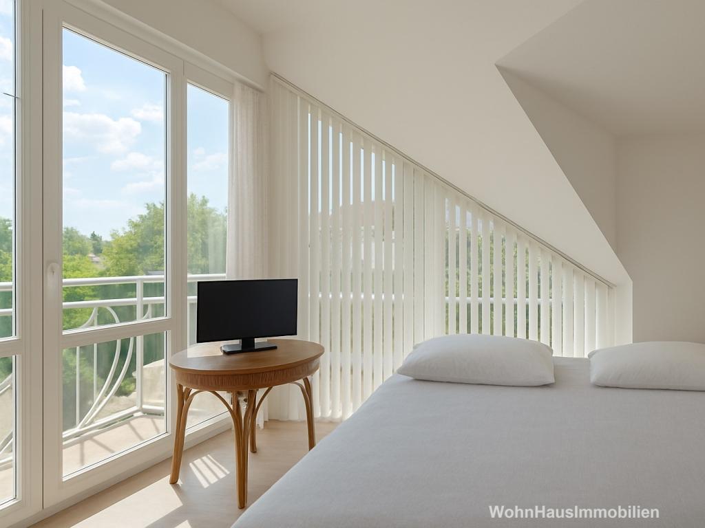 Schlafzimmer mit schöner Fensterfront