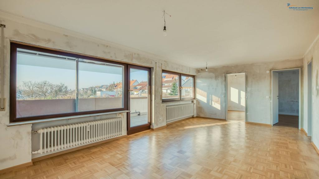 Wohn- Esszimmer mit großer Dachterrasse