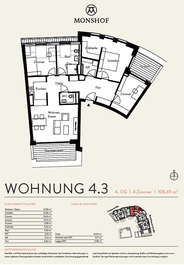 Grundriss Wohnung Nr. 41 (4.3)