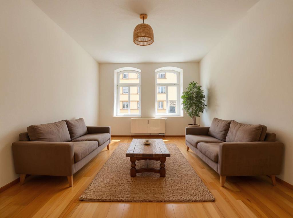 Wohn-/Schlafzimmer - Wohnzimmer, Bohemian - (KI generiert)