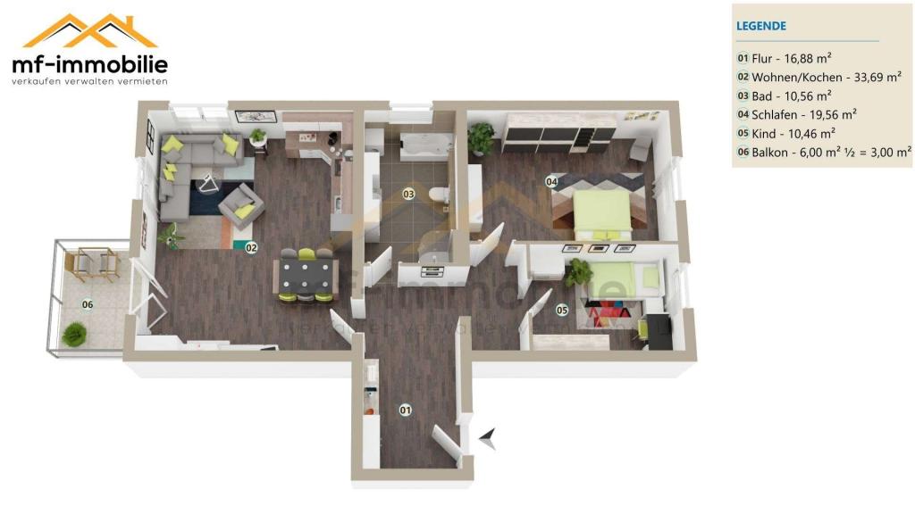 charmante Erdgeschosswohnung 3-Zimmer Balkon, Einbauküche - Foto 1