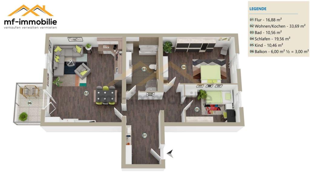 charmante Erdgeschosswohnung 3-Zimmer Balkon, Einbauküche - Photo 1