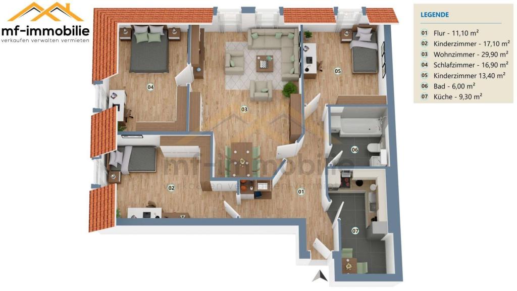 Schöne grosse 4-Raumwohnung 103 m², zentrales großes Wohnzimmer - Foto 1