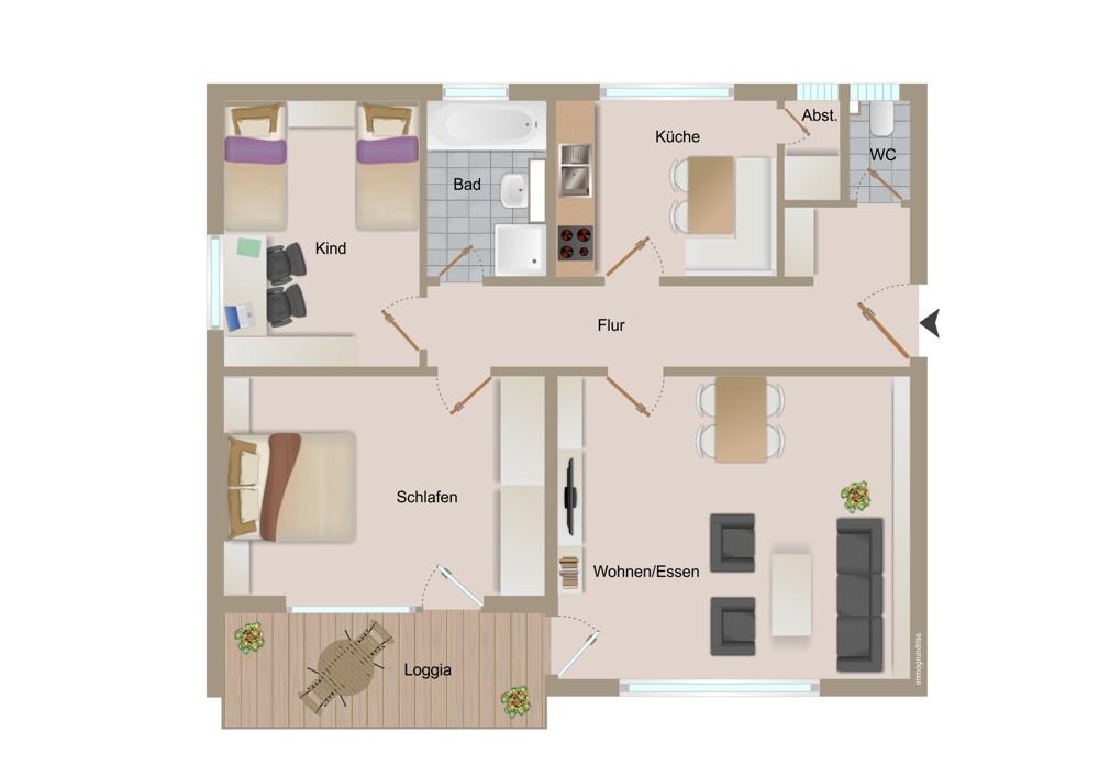 Grundriss im EG mit Balkon
