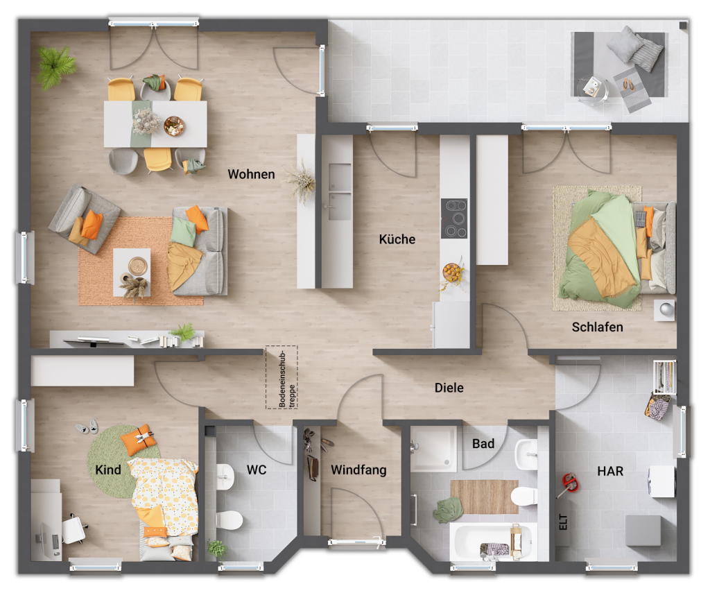 Grundriss-Winkelbungalow-Bungalow-108-Erdgeschoss-grosser-HAR-Hauswirtschaftsraum-Gaeste-WC